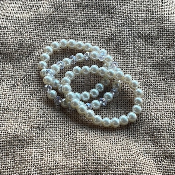 Glass Pearl bracelets stackable with crystals Lot of 3 Size 7 New elegant - Picture 4 of 7